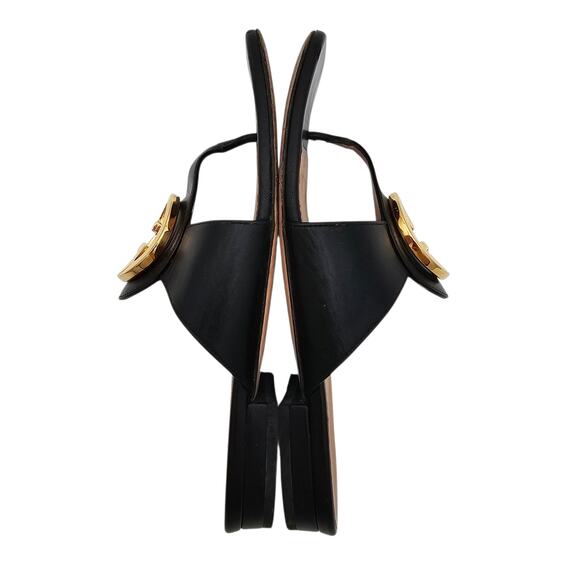 Gucci GG Logo Blondie Thong Sandal Flat Slide Black Leather Gold Size 36 US 6 - Picture 7 of 10